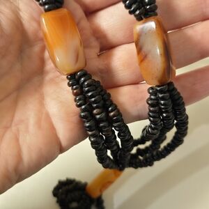 Tribal Multi Strand Seed Beads Necklace Agate Carnelian Vintage Handmade Tribal